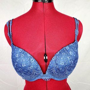 Victoria's Secret Very Sexy Push-Up Blue Floral Lace Underwire Bra - 34DD